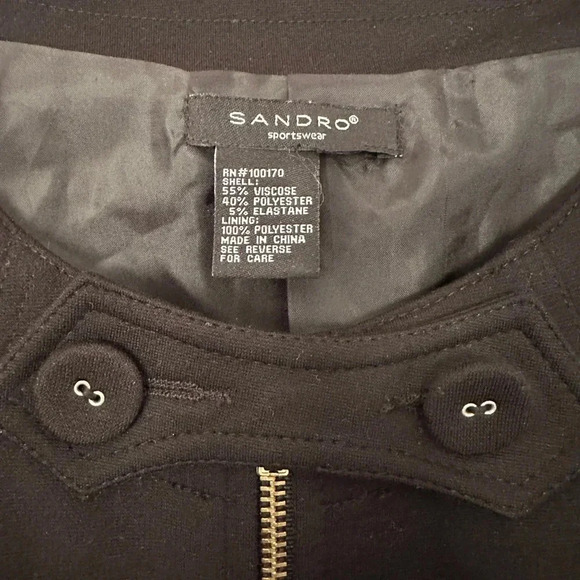 Sandro Sportswear Vintage Cropped Zip Up 3/4 Sleeve Black Jacket L 42 - Picture 4 of 8